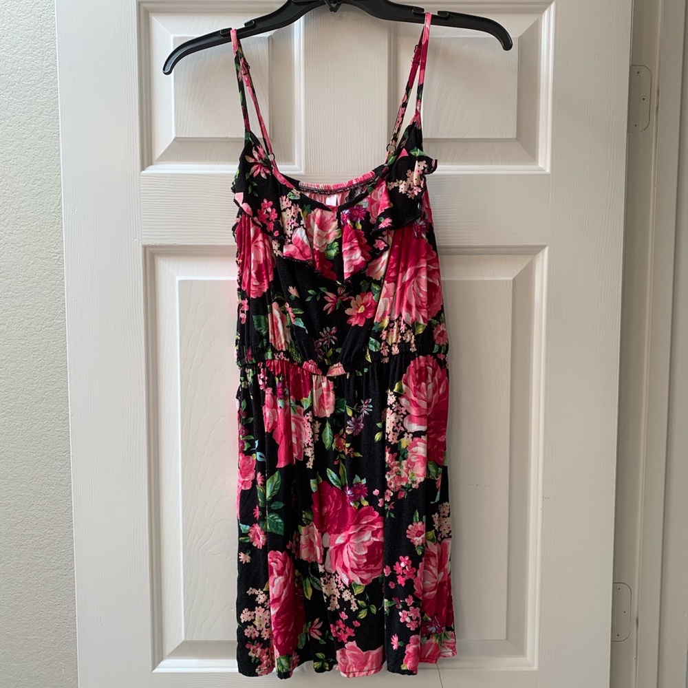 Ruffled floral spaghetti strap dress